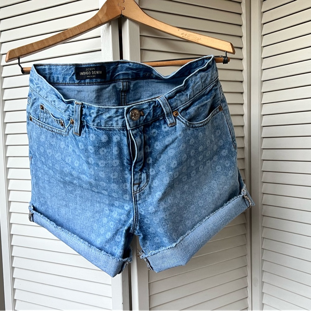 J. Crew High Waist Floral Print Denim Jean Bermuda Shorts Light Wash Blue 25